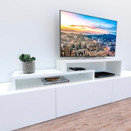 Телевізійна тумба Henor з регульованою драбинкою, дерево FSC, 90+90x35x30/15 см, біла