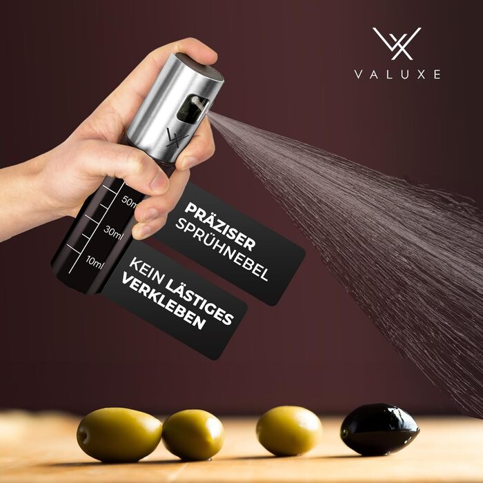 Набір розпилювачів для олії та оцту VALUXE (2 шт) зі скла з UV-захистом та фільтром, сталеві пляшки-спреї для оливкової олії з підставкою, 100 мл