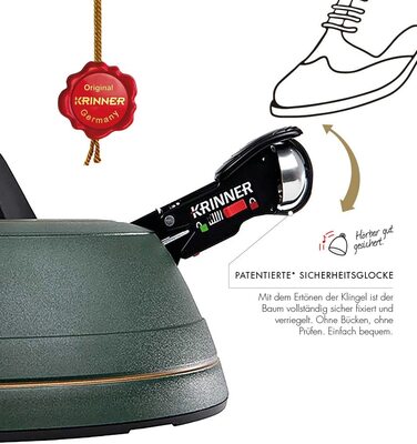 Підставка для ялинки KRINNER Ultra Grip L з механізмом натягу, педаллю та резервуаром 3.7л (до 2.7м) – Made in Germany