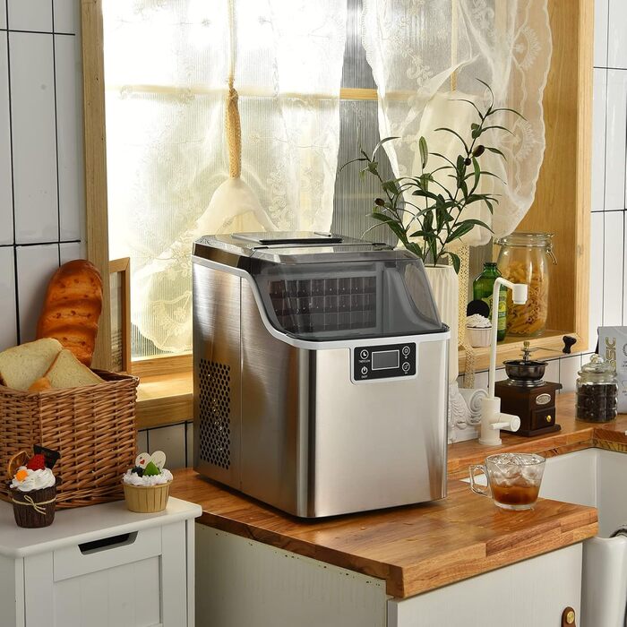 Льодогенератор RELAX4LIFE 3,2 л, 18 кг/день, автоматичне очищення, LCD-дисплей, таймер, сріблястий, з лопаткою – побутова електрична машина для льоду