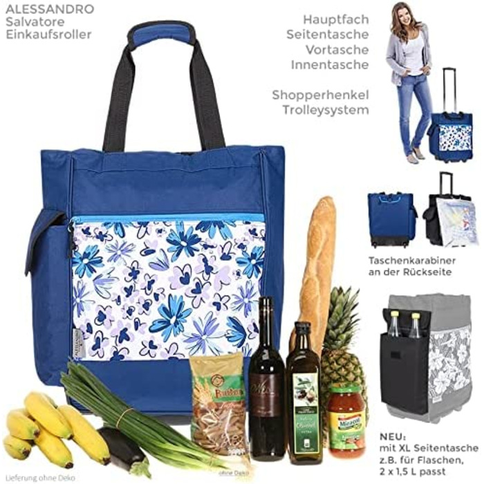 Сумка-візок для покупок Alessandro Blue Flower, складна, міцна, шопінг-тролей
