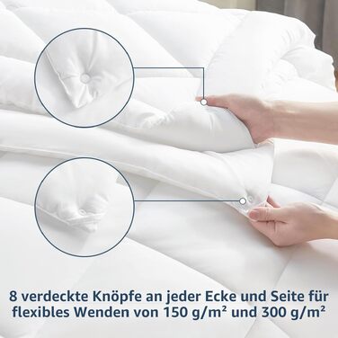 Комплект всесезонних ковдр WAVVE 200x220 см, 2 частини (літня 150 г/м² та цілорічна 300 г/м²), зимова ковдра 450 г/м², мікрофібра, біла