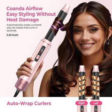 Atopskins Airbrush Haarstyler 5-в-1: Фен-щітка, стайлер для волосся з гарячим повітрям, випрямляч, плойка (Червоний)
