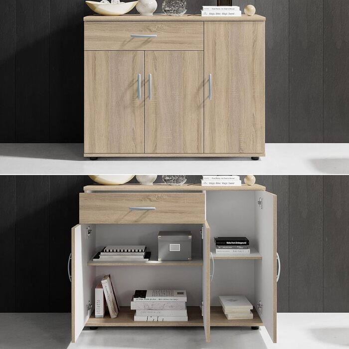 Комод Stella Trading LILLY у стилі дуб сонома, сучасний, з великою місткістю, 90x70x30 см, 1 шухляда, для вітальні