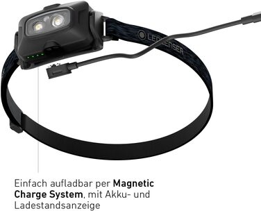 Налобний ліхтар Ledlenser HF4R Core, LED, 500 люмен, акумуляторний, водонепроникний IP68, з червоним світлом, чорний, для туризму та спорту