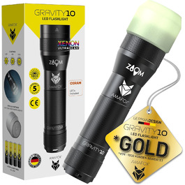 Ліхтарик AMAFOX G10-1000 люмен OSRAM XENON Power-LED, надяскравий, з регулюванням яскравості та зумом, працює на 4x AA батарейках