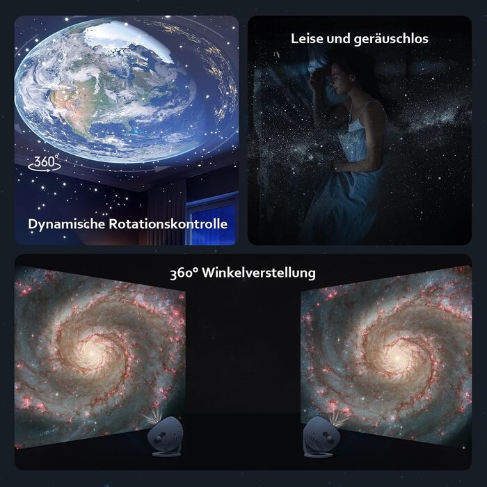 Проектор зоряного неба та галактики Sternenhimmel, нічник-планетарій з 3 скляними дисками для дітей та дорослих, білий