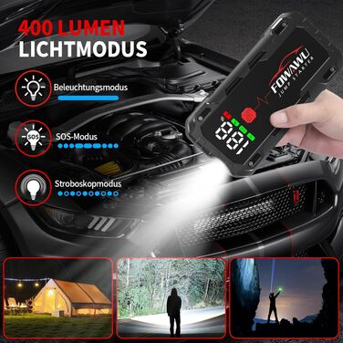 Бустер для автомобіля FOWAWU 7000A 26800mAh — Пусковий пристрій (Jump Starter) для бензинових двигунів до 12л та дизельних до 10л