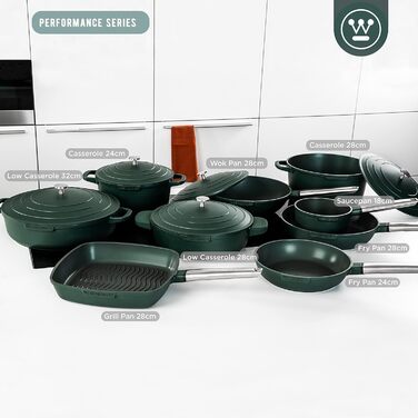 Великий каструля Westinghouse Performance Series 28 см, для індукції та всіх типів плит, з кришкою, антипригарне покриття, духовка та посудомийна машина, зелений