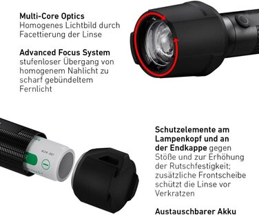 Ліхтарик Ledlenser P7R Work, LED, акумуляторний, 900 люмен, IP68, 21700 Li-ion, фокусування, висока CRI, USB-магнітна зарядка, дальність 240 м, станція зарядки