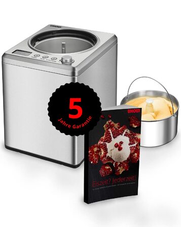 Морожениця Unold Profi Plus 2.5л з компресором та книгою рецептів (101 рецепт) | Автоматична, нержавіюча сталь, самоохолоджувальна, 250 Вт