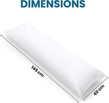 Подушка для вагітних та сну Utopia Bedding 40x145 см, м'яка подушка-обіймашка з наповнювачем з порожнистого волокна для підтримки тіла та сну на боці, біла