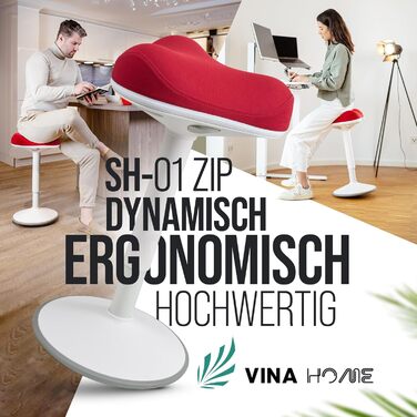 Офісний стілець SH-01 Zip з ергономічною спинкою та знімним чохлом (червоний) | Активне сидіння, регулювання висоти 58-83 см