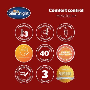 Електричний підігрівальний матрац Silentnight Comfort Control 140x150 см, підігрівальна ковдра з 3 рівнями температури, швидкий нагрів, з можливістю прання