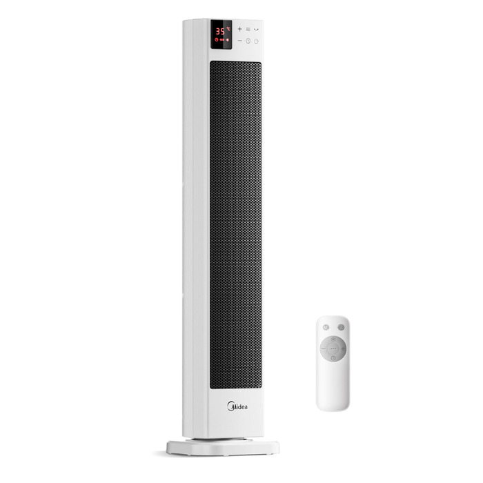 Керамічний обігрівач Midea NTH20-22GR(WH) 2000 Вт з дистанційним керуванням, термостатом та ECO-режимом, білий
