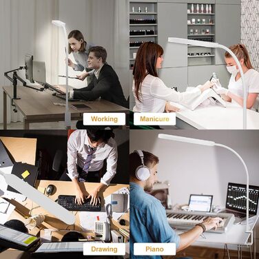 Настільна LED-лампа SKYLEO 85 см з гнучкою ніжкою, 5 режимів світла, 11 рівнів яскравості, таймер, пам’ять, 1300 Лм, 12W, чорна, з прищіпкою, для офісу та дому