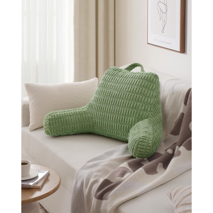 Подушка для читання Blissful Diary з піною Memory Foam для спини, для дорослих та дітей, для ліжка та дивана, з підлокітниками, кишенями, знімним чохлом, колір шавлії