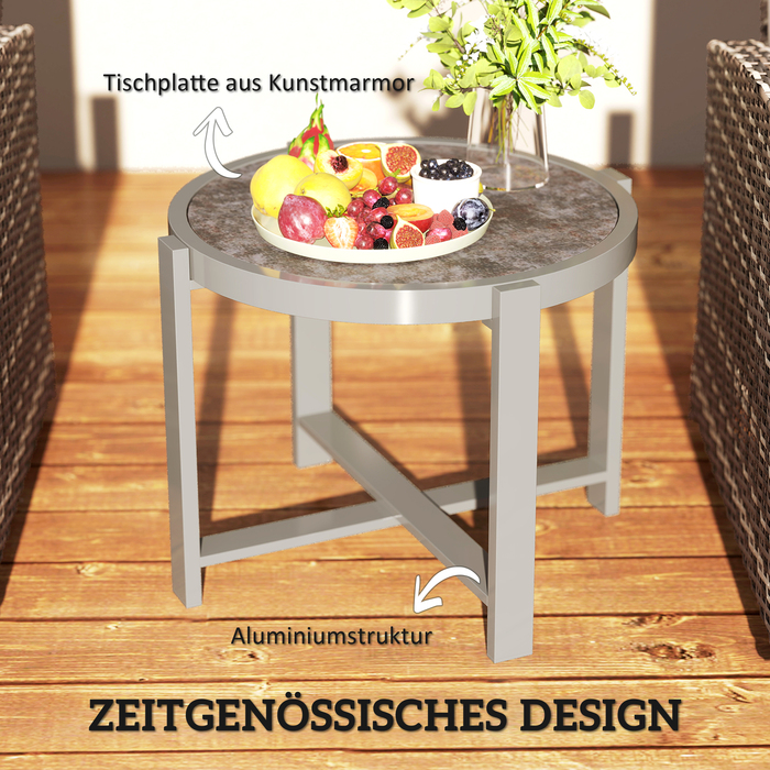 Outsunny Side Table Садовий стіл Круглий стійкий до погодних умов алюмінієвий балконний стіл з мармуровим виглядом Кемпінговий стіл Журнальний столик для вітальні Офіс Відкритий Внутрішній Сірий