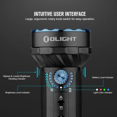 Ліхтар OLIGHT Marauder Mini LED, 7000 люмен, 600 м, перезаряджуваний, з дальносвітлом і розсіяним світлом, 3 кольори LED, датчик відстані, для активного відпочинку, чорний