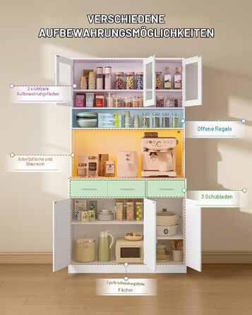Кухонна шафа-буфет Hzuaneri з 2 шухлядами, висока шафа для кухні (40 x 100 x 190 см)
