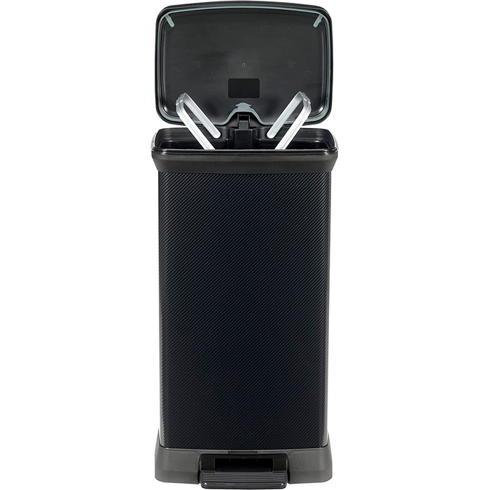 Смітник CURVER Deco Bin з педаллю і кришкою, 50 л, чорний металік, прямокутний, плавне закривання, 39x29x72 см