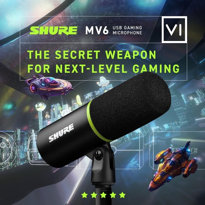 Мікрофон Shure MV6 USB-C для геймерів і стрімерів, динамічний, цифровий, для ПК, стрімінгу та ігор