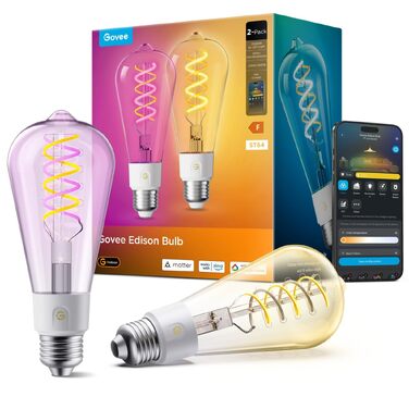 Розумна LED лампа Govee Smart Edison E27 RGBWW, 500лм, димнування, форма ST64, набір 2 шт