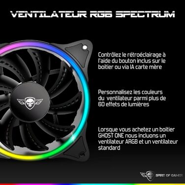 Корпус для ПК SPIRIT OF GAMER Ghost One RGB з гартованим склом, 60 режимів підсвітки, 2 адресовані 120 мм вентилятори, сумісний з Aura/MSI