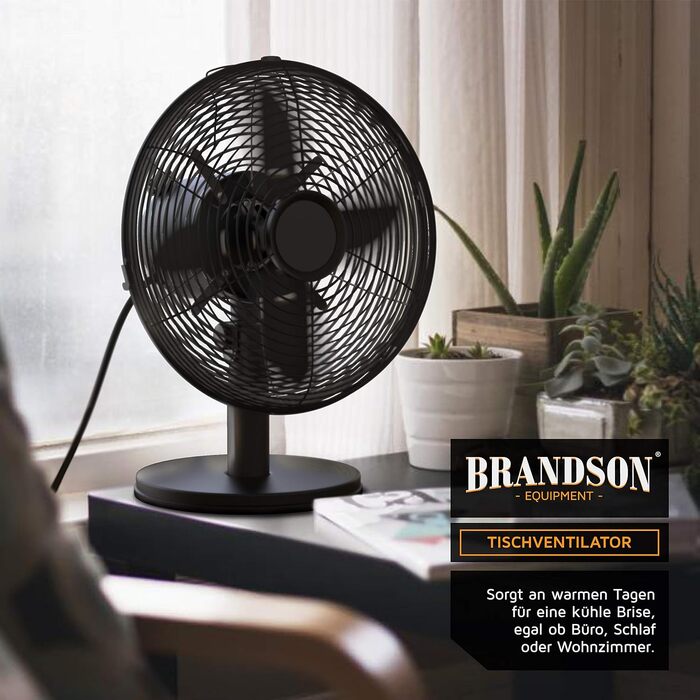 Вентилятор настільний Brandson мідний, 3 швидкості, з коливанням 80°, металевий корпус, чорний матовий