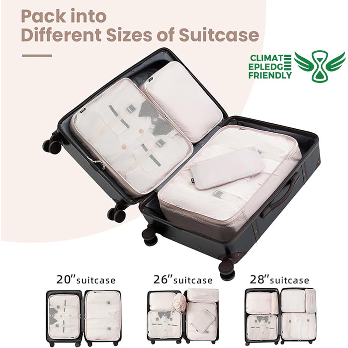 Набір органайзерів для подорожей BAGAIL (10 шт.), пакувальні куби для валізи та ручної поклажі, сітчасті органайзери для одягу, кремовий колір