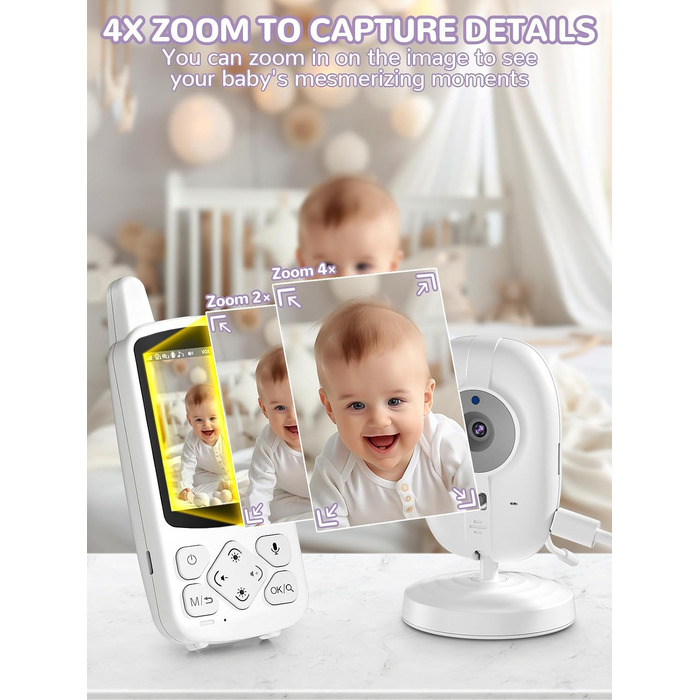 Відеоняня Baby Phone з 3.2-дюймовим LCD-дисплеєм, HD цифрова камера з нічним баченням, двосторонній аудіозв'язок, 2.4 GHz