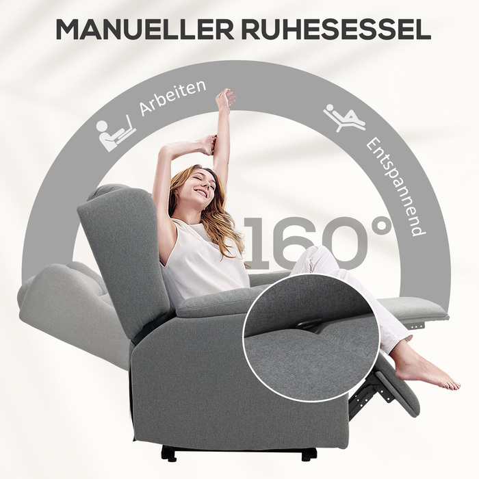 HOMCOM Recliner, Реклайнер для телевізора з функцією відкидання, Реклайнер для телевізора з пружинною пружиною, М'який реклайнер, крісло вантажопідйомністю до 150 кг для вітальні, спальні, темно-сірий