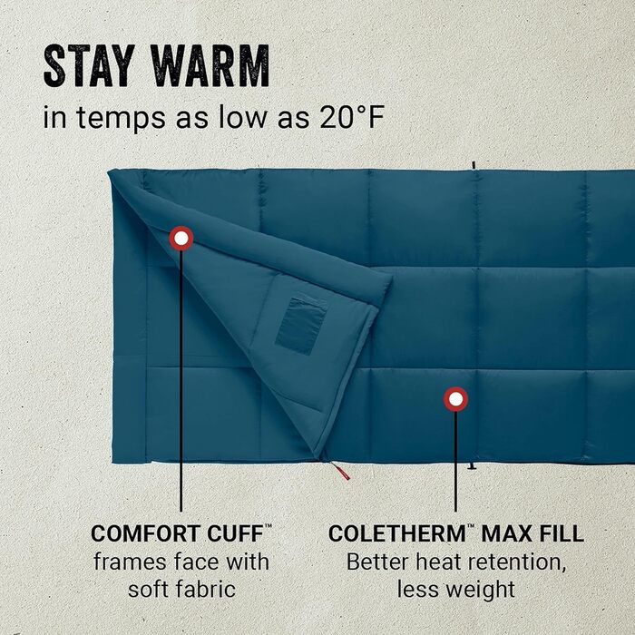 Спальний мішок Coleman для дорослих, легкий, температурний режим -1,1°C/4,4°C, для кемпінгу, туризму, з компресійним чохлом