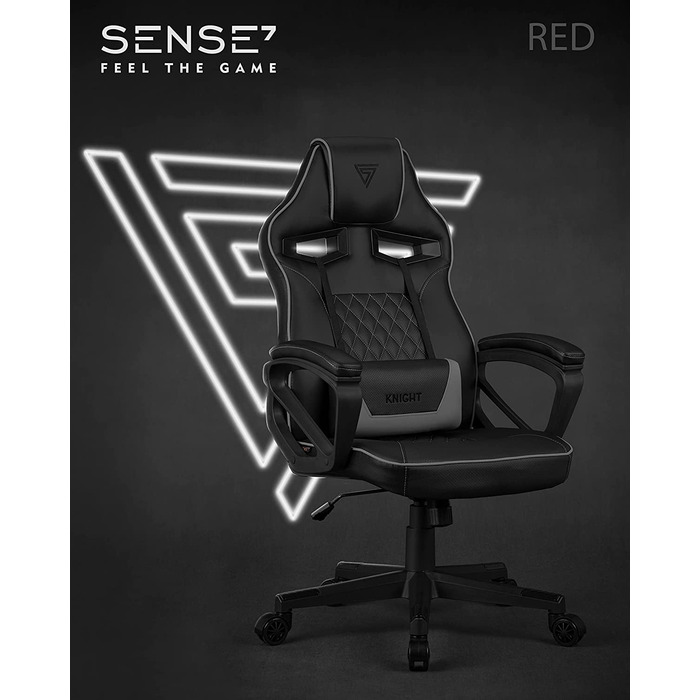 Ігрове крісло SENSE7 Knight, ергономічне, PU-шкіра, регульовані підлокітники, лордозна підтримка, офісний комп'ютерний стілець до 120 кг, чорний-сірий