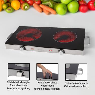 ProfiCook PC-DKP 1211 Подвійна інфрачервона плита 2800 Вт зі склокерамічною поверхнею для всіх видів посуду