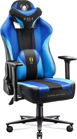 Ігрове крісло Diablo X-Player Frost Black L, тканинне, ергономічне, 3D підлокітники, для офісу і комп'ютера, з подушками для шиї та попереку