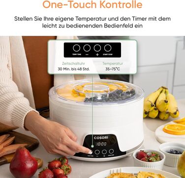 Дегідратор Cosori Food Dehydrator, сушарка для овочів та фруктів, 650 Вт, 5 лотків, таймер на 48 год, діапазон температур 35-75°C, білий