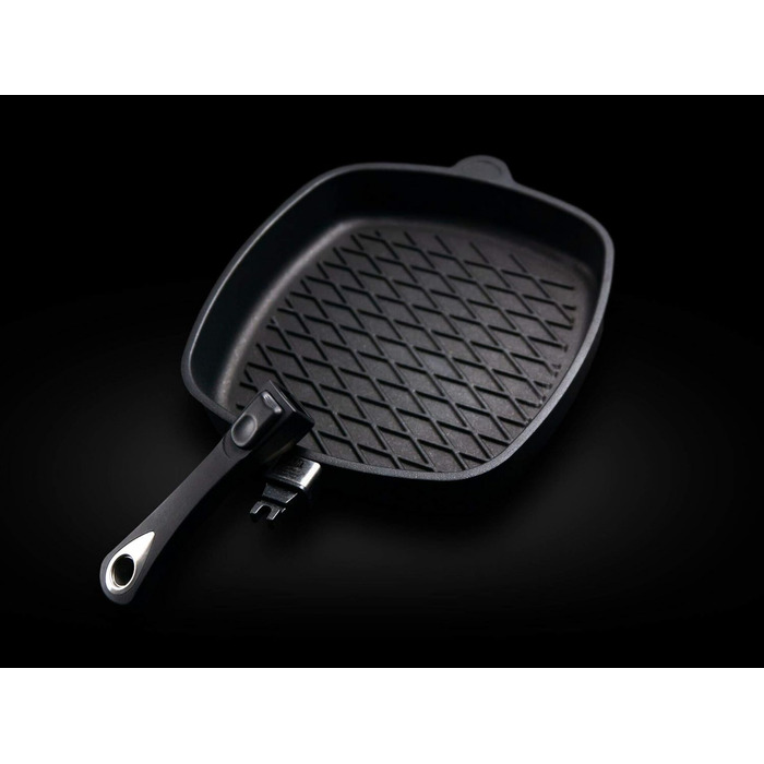 Гусятниця AMT Gastroguss 28x28 см, 5 см, BBQ-дно, знімна ручка, алюмінієва, антипригарне покриття Lotan, не для індукції