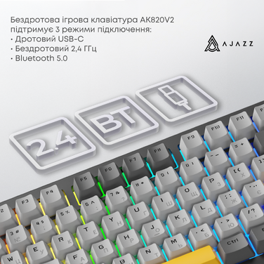 Бездротова механічна клавіатура Ajazz AK820 V2 Coconut Flake Switch (AK820-V2-CF-PWB)