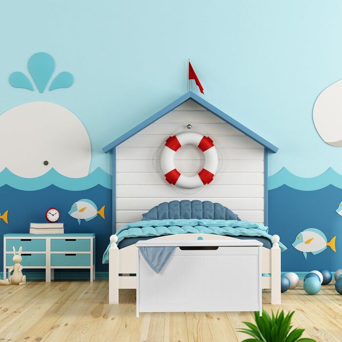 Велика біла скриня для іграшок Relaxdays з кришкою, для дитячої кімнати, 45x80x40 см, МДФ