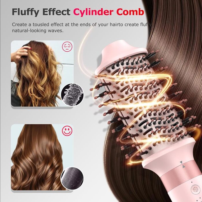 MESCOMB 5-в-1 Airstyler та Hairstyler: Фен-щітка з іонізацією, автоматичний завивач та щітка для об'єму - Швидке сушіння, укладка для локонів, об'єму та вирівнювання без пошкоджень. Легкий, рожевий.