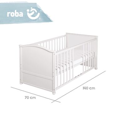 Дитяче ліжечко roba Adam & Eule 70x140 см, біле, комплект: матрац, постіль, балдахін, дерев'яне, регульоване, трансформується у підліткове