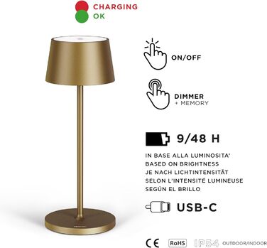 Стільова LED акумуляторна настільна лампа Stilosa 3, затемнювана, IP54, для дому та вулиці, 30 см, темне золото, дизайнерська, USB-C, тепле світло