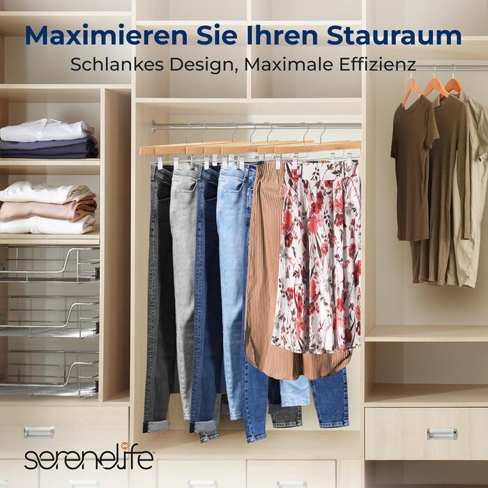 Дерев'яні вішалки для штанів SereneLife з кліпсами (20 шт.), 35,6 x 1,3 x 17 см