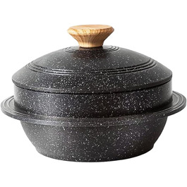 Кам'яна корейська миска з кришкою Bobikuke 20 см, Dolsot Bibimbap, 2,3 л, чорна — для гарячих страв, супу, хот-пот