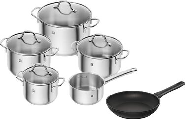 Набір каструль і сковорідка ZWILLING Flow/Madura, 6 предметів, 4 кришки, для індукції, нержавіюча сталь/алюміній