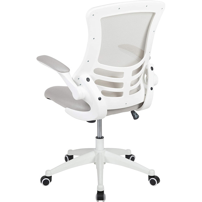 Ергономічне офісне крісло Flash Furniture, сітка, середньої висоти, з відкидними підлокітниками, світло-сіра сітка/білий каркас, 64.77x62.23x104.78 см