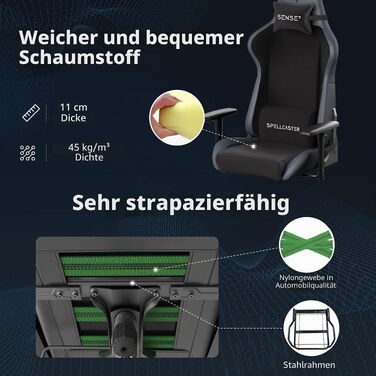 Ергономічне офісне крісло SENSE7 з 1D-підлокітниками, нахилом спинки 160° та функцією гойдання, чорна дихаюча тканина HDF