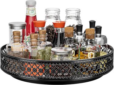 Обертовий органайзер Ovicar Lazy Susan 33 см, металеве дренажне полиця для спецій, чорний, для кухні, шафи, столу, ванної, холодильника