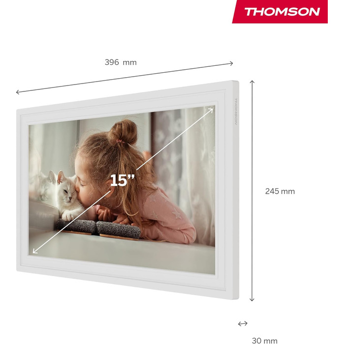 Рамка для фото Thomson Fotorahmen 15 дюймів біла – FHD IPS сенсорний екран, 32 GB, Wi-Fi, поворот, підтримка iOS/Android